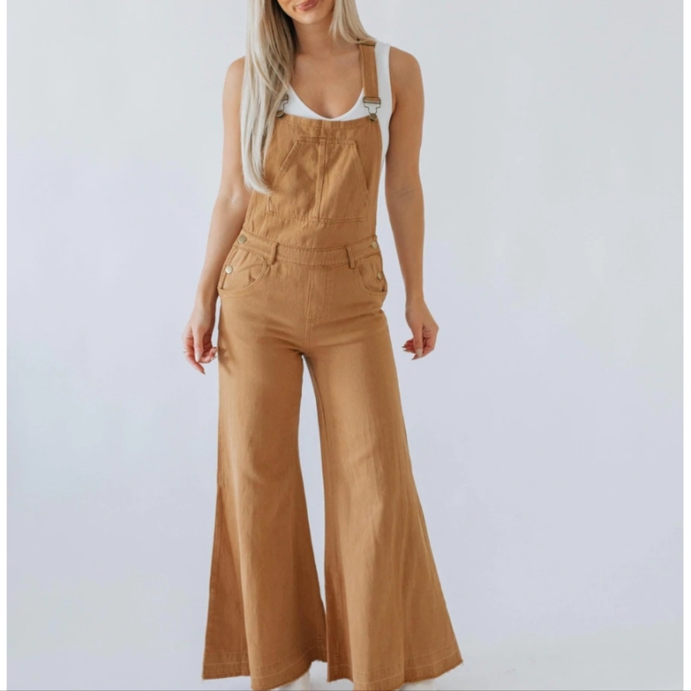 Tan Flare Leg Bib Overalls